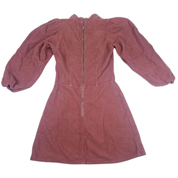 TOPSHOP Pink Mauve Corduroy Baby Doll Puff Sleeve Mini Dress US Size 2 - Picture 2 of 12